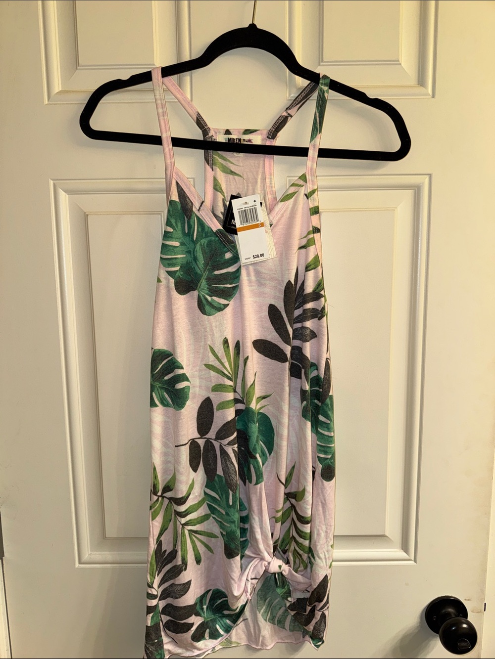 Pink Tropical Leaf Racerback Coverup with Front Knot
